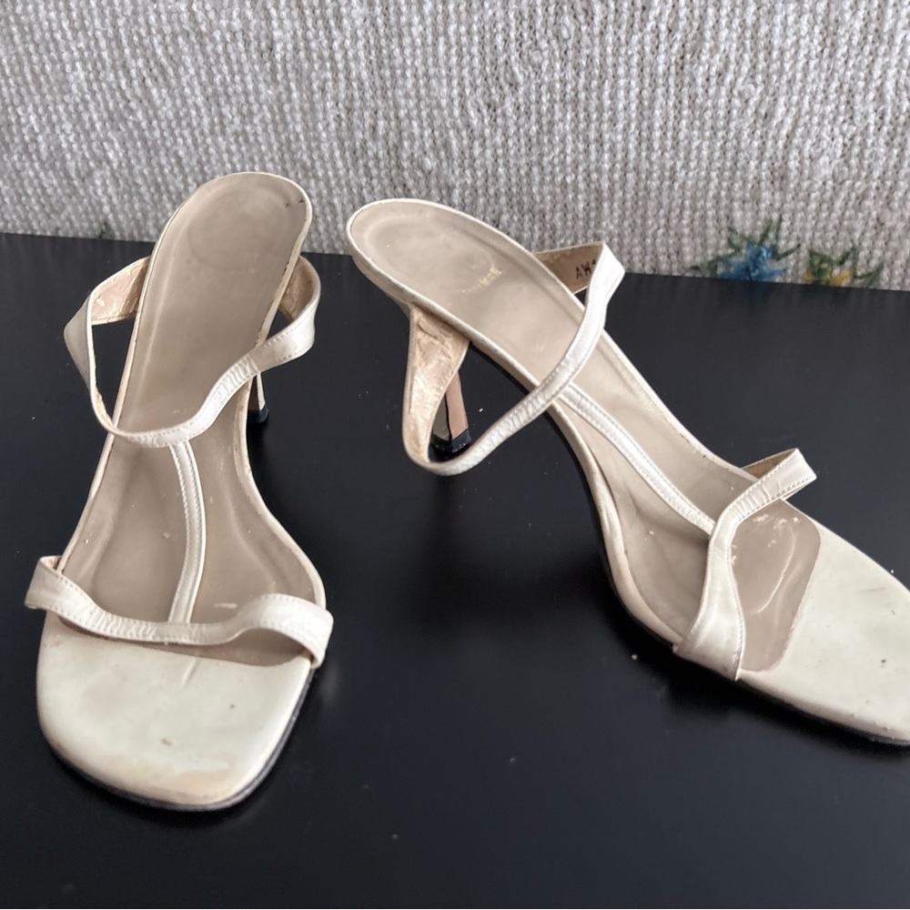 Stuart Weitzman Ivory Strappy Mid-Heel Sandals